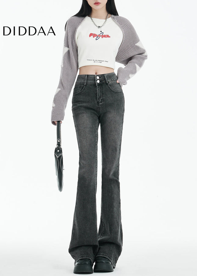 Smoke Gray High Waist Slightly Flared Jeans - Women’s Jeans