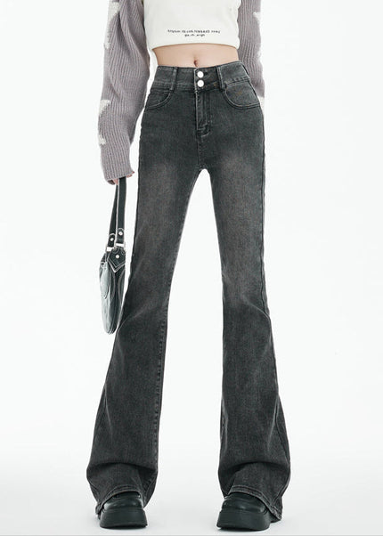 Smoke Gray High Waist Slightly Flared Jeans - Women’s Jeans