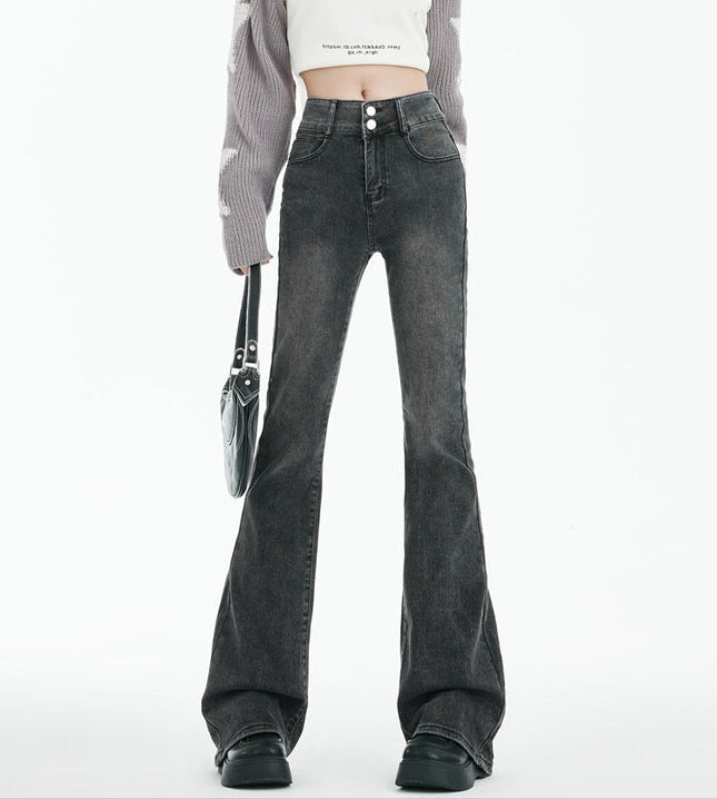Smoke Gray High Waist Slightly Flared Jeans - Women’s Jeans