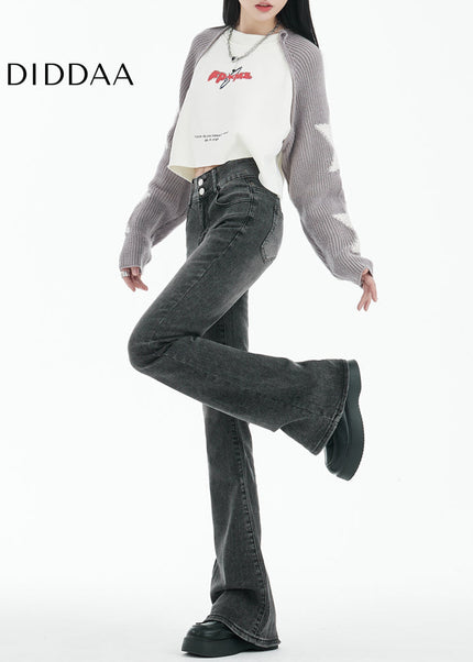 Smoke Gray High Waist Slightly Flared Jeans - Women’s Jeans