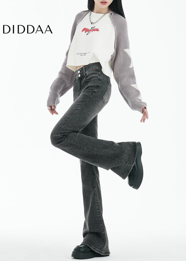 Smoke Gray High Waist Slightly Flared Jeans - Women’s Jeans