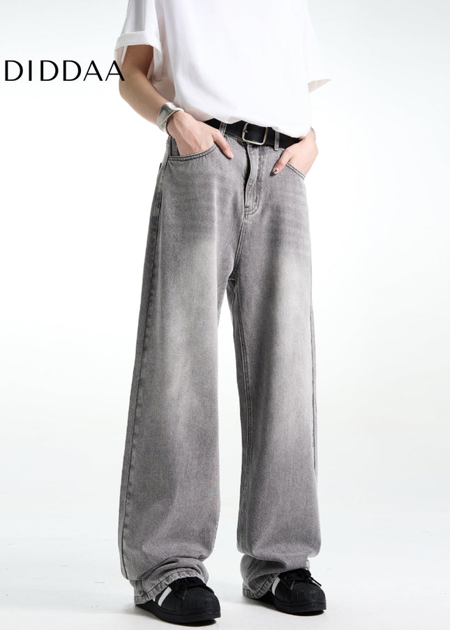Smoke Grey Loose Fit Vintage Straight Jeans - Men’s Jeans