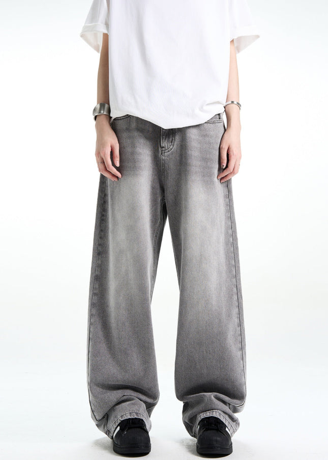Smoke Grey Loose Fit Vintage Straight Jeans - Men’s Jeans