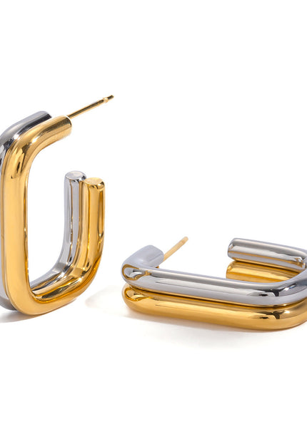 Jieding European and American stainless steel contrasting round earrings high-end niche stud earrings 18k gold titanium steel earrings cross-border