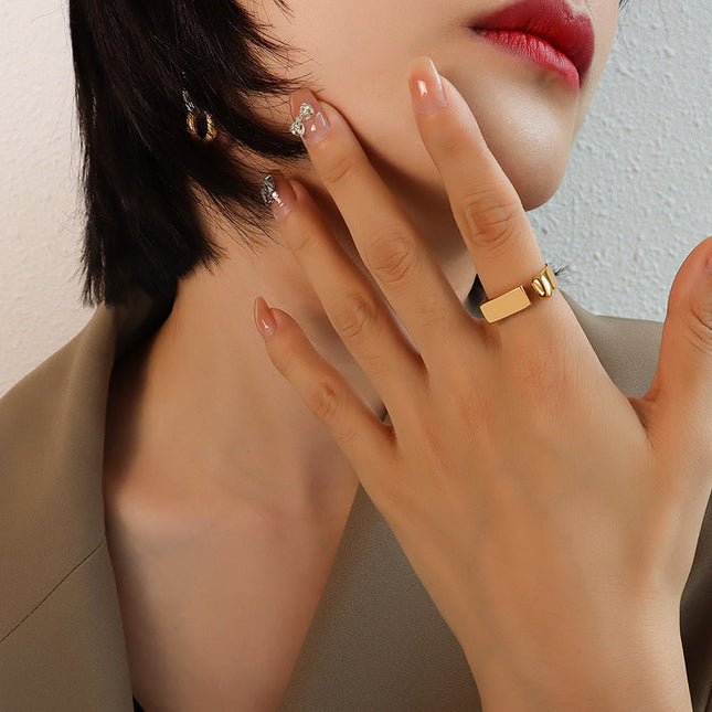 ins Japan and South Korea simple geometric ring female titanium steel 18k gold index finger ring ring open ring does not fade