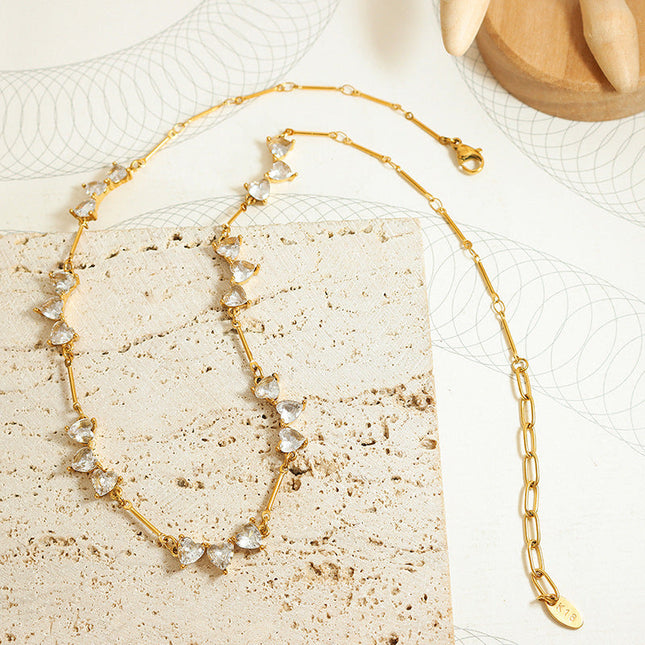 Europe and the United States do not fade love zircon titanium steel splicing design sense personality creative gold-plated necklace jewelry fashion women