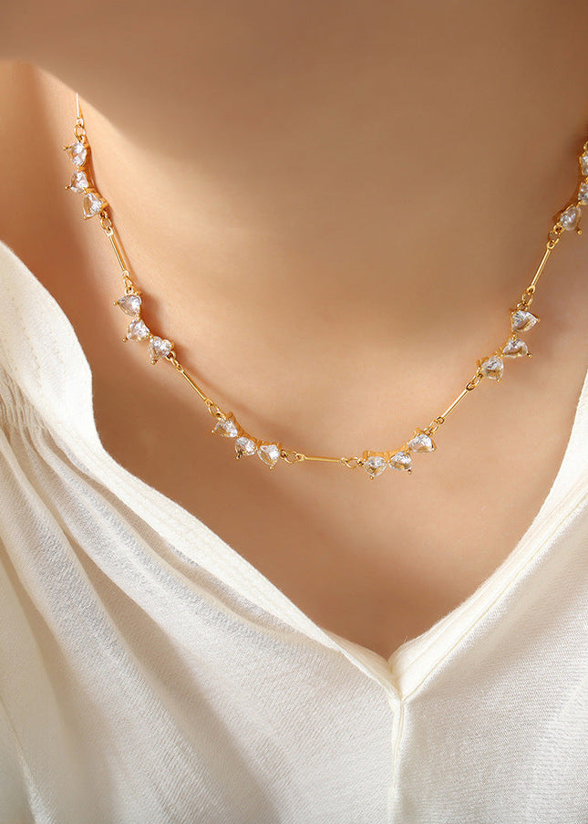 Europe and the United States do not fade love zircon titanium steel splicing design sense personality creative gold-plated necklace jewelry fashion women