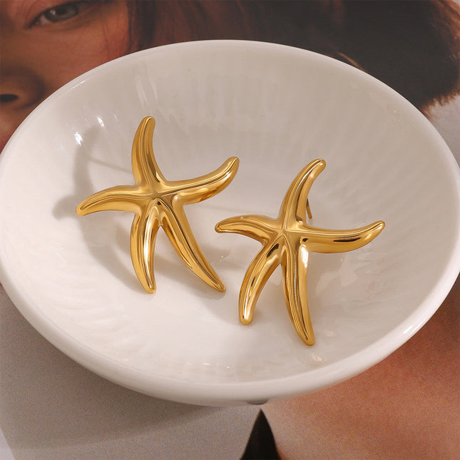 Jieding European and American stainless steel starfish earrings high-quality marine gold earrings titanium steel earrings cross-border earrings