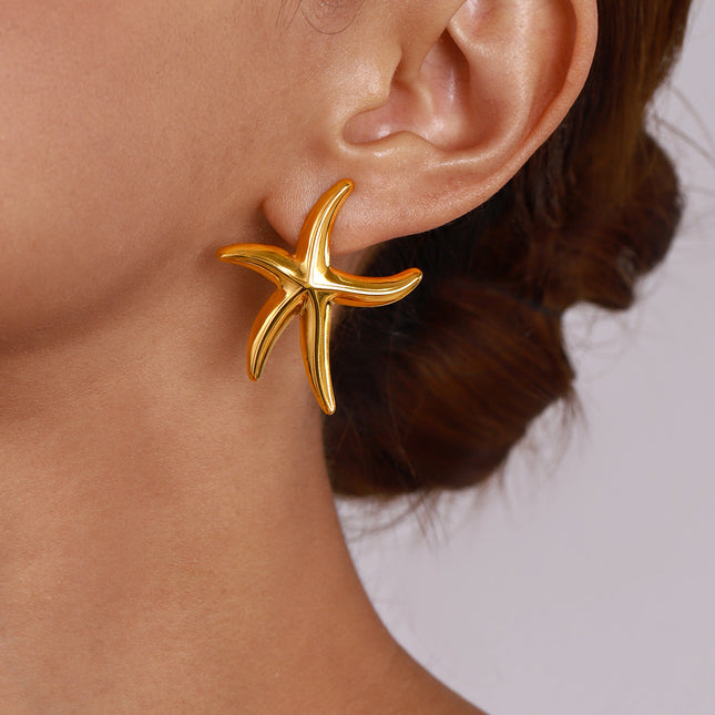 Jieding European and American stainless steel starfish earrings high-quality marine gold earrings titanium steel earrings cross-border earrings