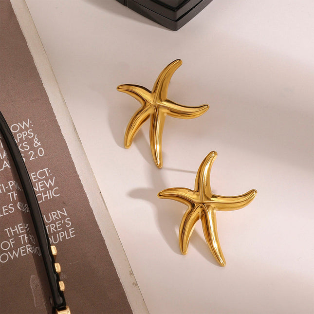 Jieding European and American stainless steel starfish earrings high-quality marine gold earrings titanium steel earrings cross-border earrings