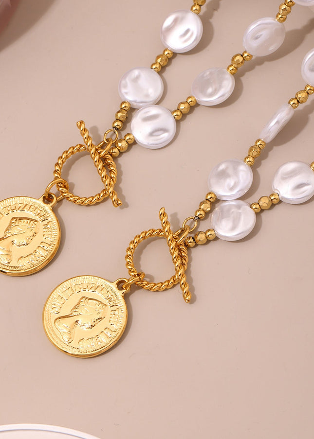 Mystery Stainless Steel OT Buckle Elizabeth Portrait Facet Batch Flower Steel Beads Handmade Chain Long Necklace Does Not Fade Female