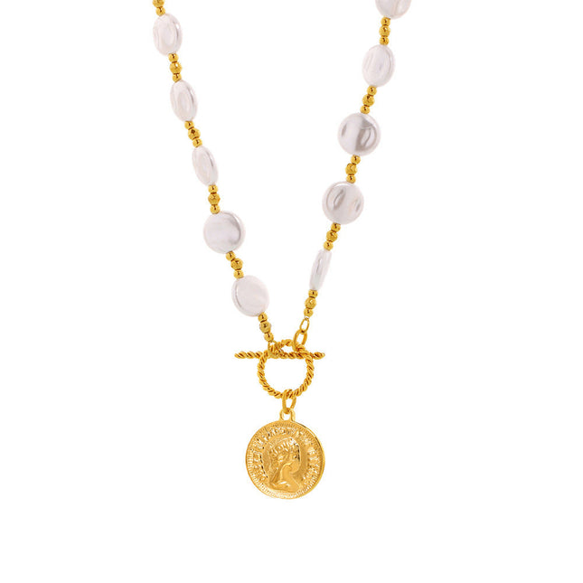 Mystery Stainless Steel OT Buckle Elizabeth Portrait Facet Batch Flower Steel Beads Handmade Chain Long Necklace Does Not Fade Female