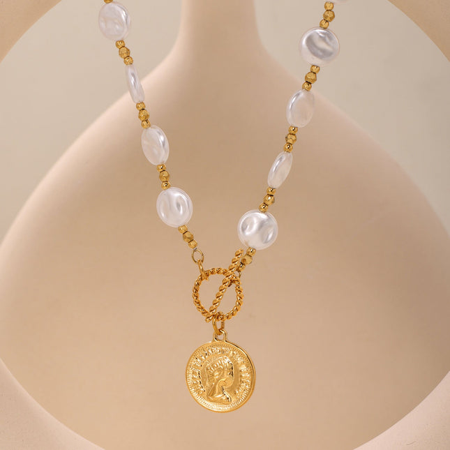 Mystery Stainless Steel OT Buckle Elizabeth Portrait Facet Batch Flower Steel Beads Handmade Chain Long Necklace Does Not Fade Female