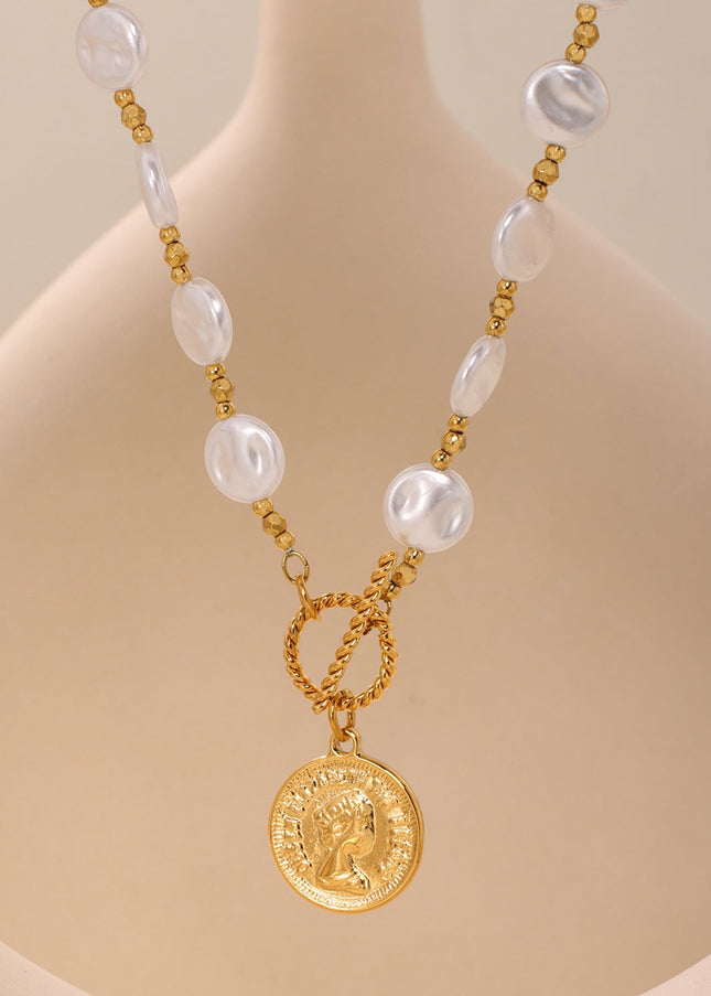 Mystery Stainless Steel OT Buckle Elizabeth Portrait Facet Batch Flower Steel Beads Handmade Chain Long Necklace Does Not Fade Female