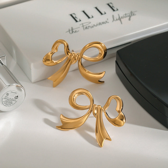 Jieding European and American bow titanium steel stud earrings stainless steel earrings light luxury high-end earrings cross-border earrings