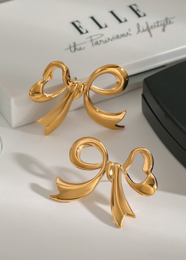 Jieding European and American bow titanium steel stud earrings stainless steel earrings light luxury high-end earrings cross-border earrings