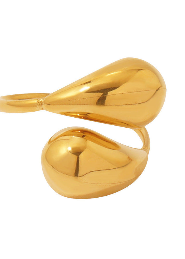 Mysterie ins stainless steel hollow opening comma drop ring tail ring plated 18K real gold does not fade hand ornament wholesale