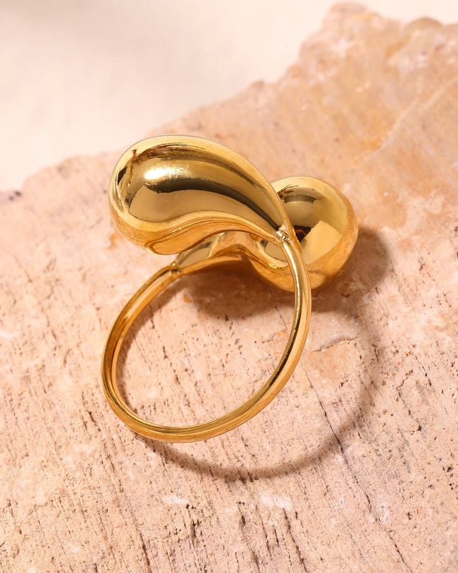 Mysterie ins stainless steel hollow opening comma drop ring tail ring plated 18K real gold does not fade hand ornament wholesale