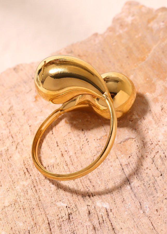 Mysterie ins stainless steel hollow opening comma drop ring tail ring plated 18K real gold does not fade hand ornament wholesale