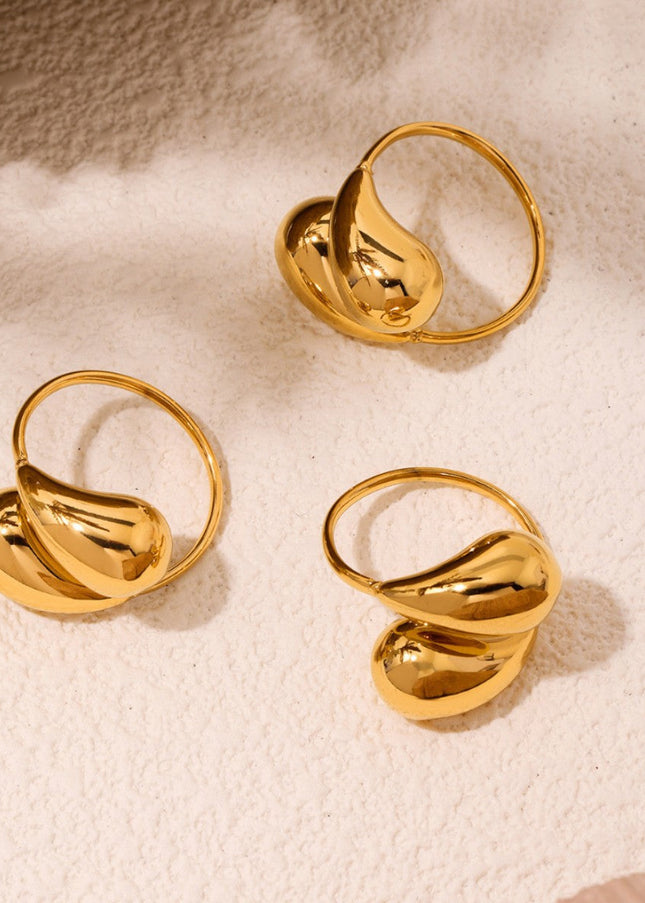 Mysterie ins stainless steel hollow opening comma drop ring tail ring plated 18K real gold does not fade hand ornament wholesale