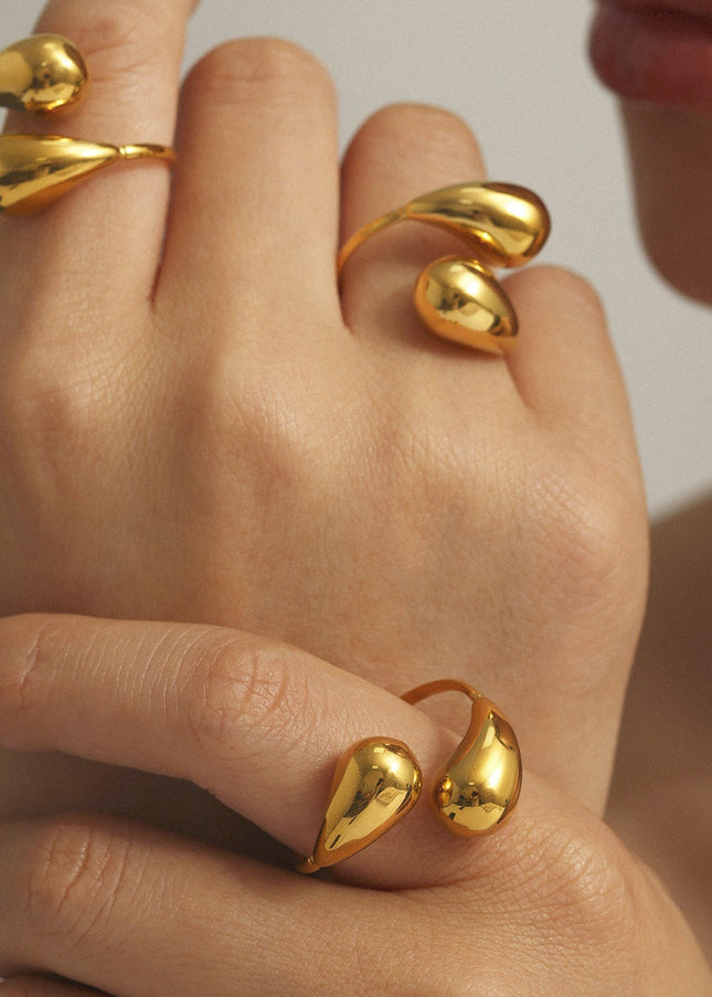 Mysterie ins stainless steel hollow opening comma drop ring tail ring plated 18K real gold does not fade hand ornament wholesale