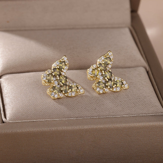 SOUVOIR Black 14K Gold Plated, Zirconia Earrings Soho Earrings | Gold Zirconia Butterfly Stud Earrings