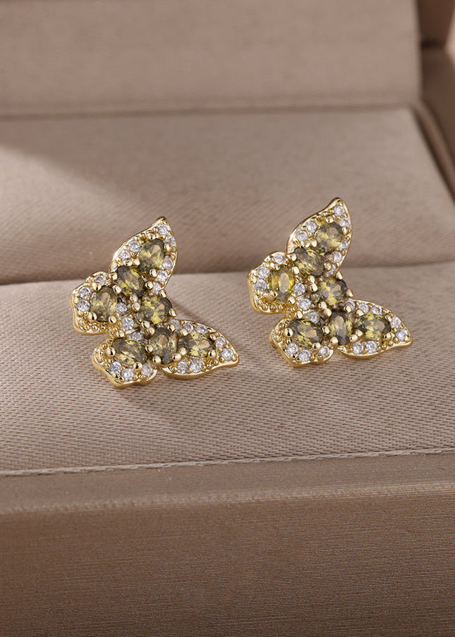 SOUVOIR Black 14K Gold Plated, Zirconia Earrings Soho Earrings | Gold Zirconia Butterfly Stud Earrings