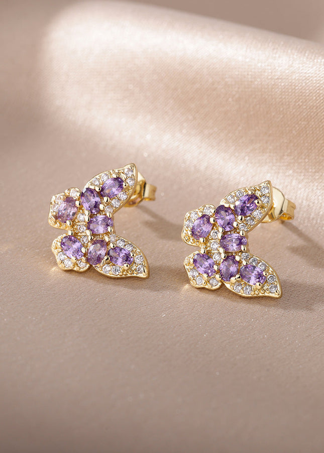 SOUVOIR 14K Gold Plated, Zirconia Earrings Soho Earrings | Gold Zirconia Butterfly Stud Earrings