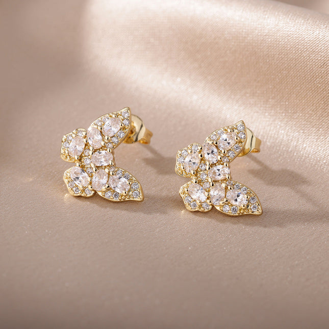 SOUVOIR 14K Gold Plated, Zirconia Earrings Soho Earrings | Gold Zirconia Butterfly Stud Earrings
