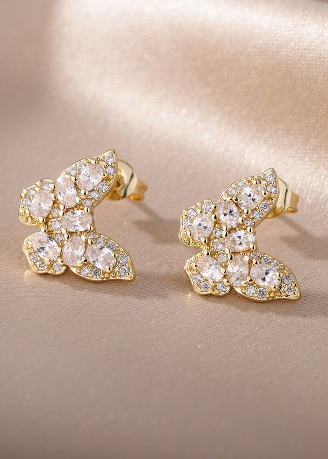 SOUVOIR 14K Gold Plated, Zirconia Earrings Soho Earrings | Gold Zirconia Butterfly Stud Earrings