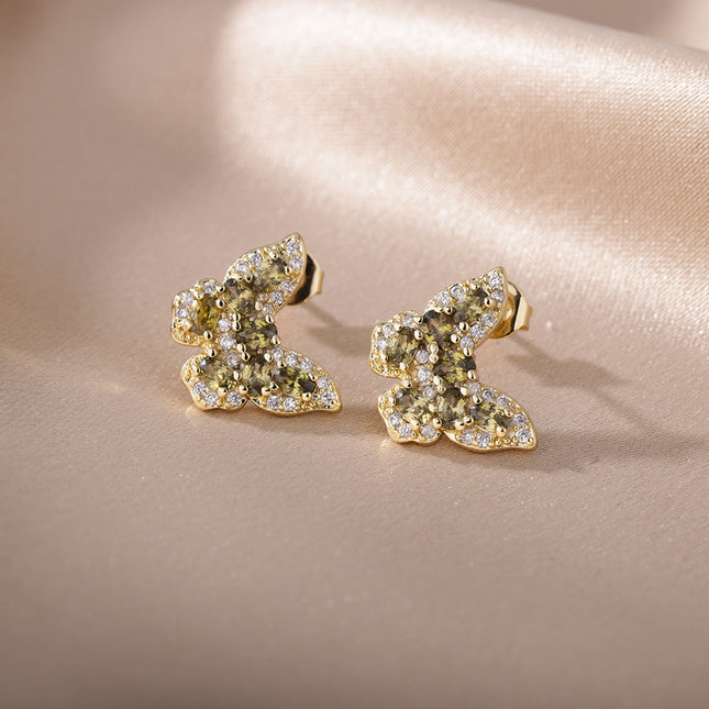 SOUVOIR 14K Gold Plated, Zirconia Earrings Soho Earrings | Gold Zirconia Butterfly Stud Earrings