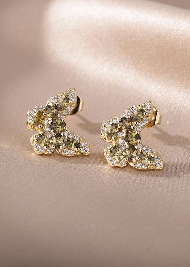 SOUVOIR 14K Gold Plated, Zirconia Earrings Soho Earrings | Gold Zirconia Butterfly Stud Earrings