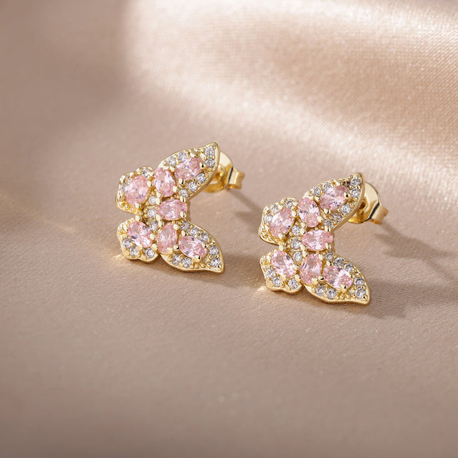 SOUVOIR 14K Gold Plated, Zirconia Earrings Soho Earrings | Gold Zirconia Butterfly Stud Earrings