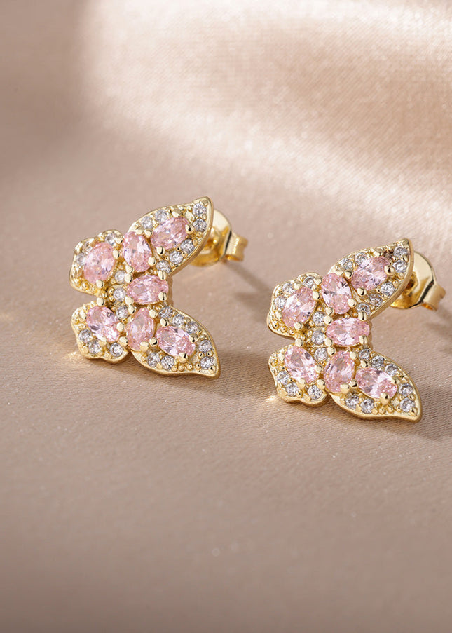 SOUVOIR 14K Gold Plated, Zirconia Earrings Soho Earrings | Gold Zirconia Butterfly Stud Earrings