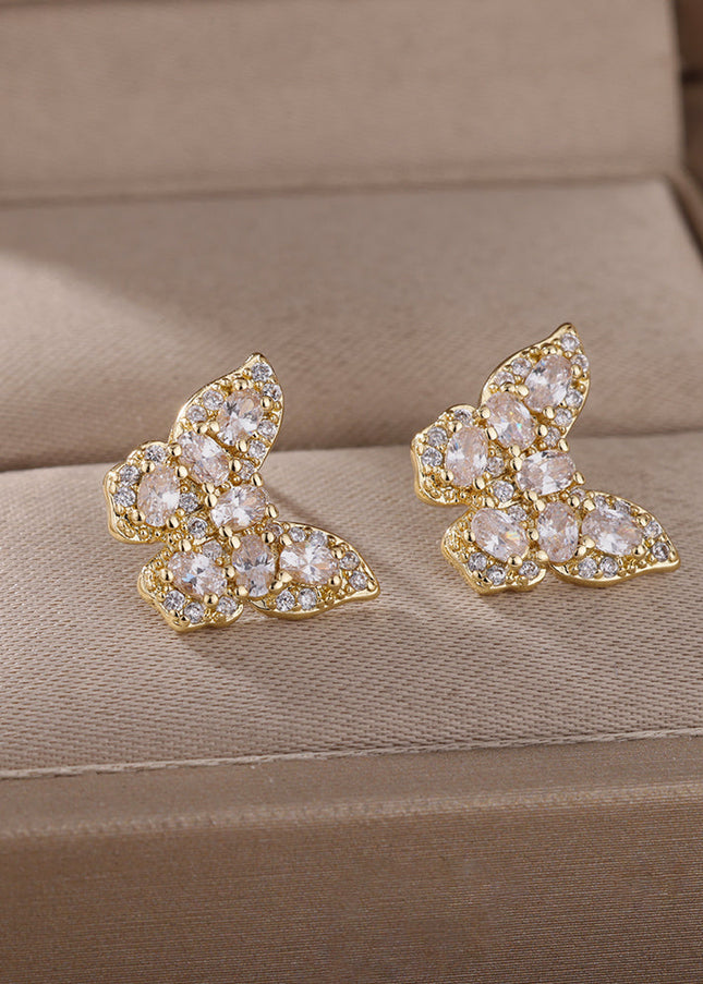 SOUVOIR White 14K Gold Plated, Zirconia Earrings Soho Earrings | Gold Zirconia Butterfly Stud Earrings