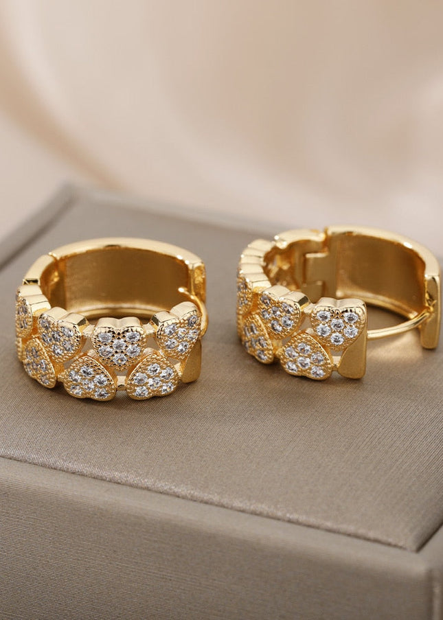 Sommes Earrings | Gold Zirconia Thick Hoop Earrings - Gold - Earrings