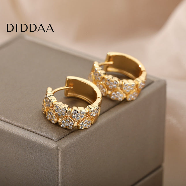 Sommes Earrings | Gold Zirconia Thick Hoop Earrings - Earrings