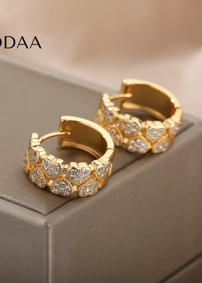 Sommes Earrings | Gold Zirconia Thick Hoop Earrings - Earrings