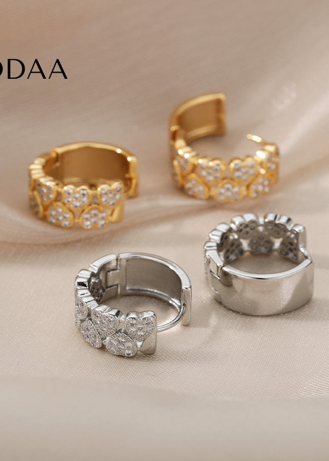 Sommes Earrings | Gold Zirconia Thick Hoop Earrings - Silver - Earrings