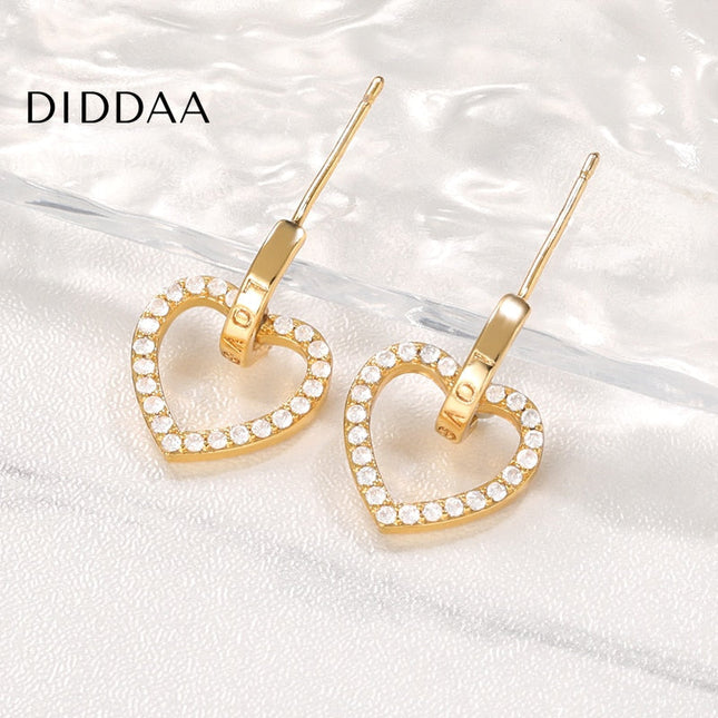 Sonder Earrings | Gold Hollow Heart Zirconia Drop Earrings - Earrings