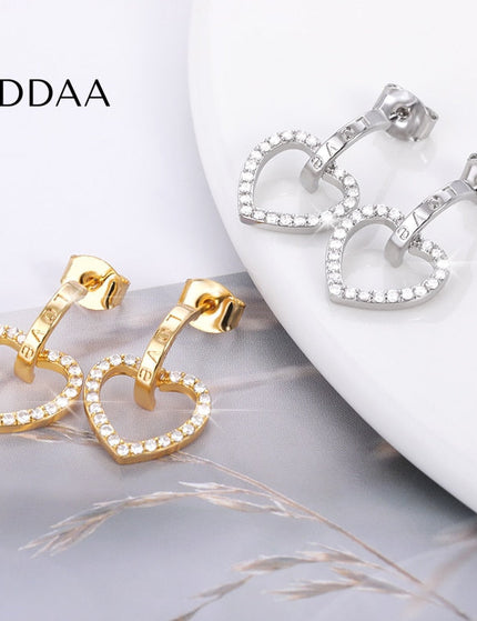 Sonder Earrings | Gold Hollow Heart Zirconia Drop Earrings - Silver - Earrings