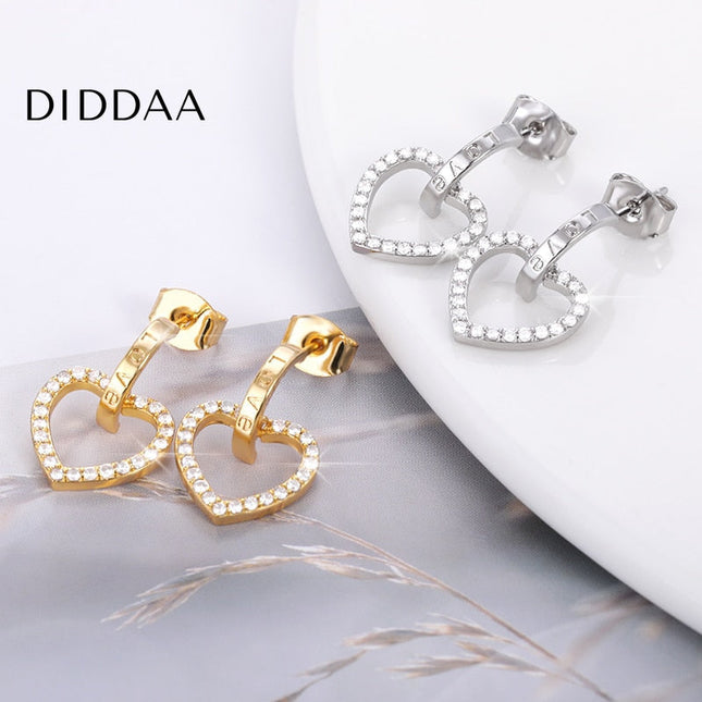 Sonder Earrings | Gold Hollow Heart Zirconia Drop Earrings - Silver - Earrings