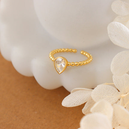 South Korea's Dongdaemun brass material inlaid with water drops rhinestone open ring, niche does not fade girlfriend ring hand ornament