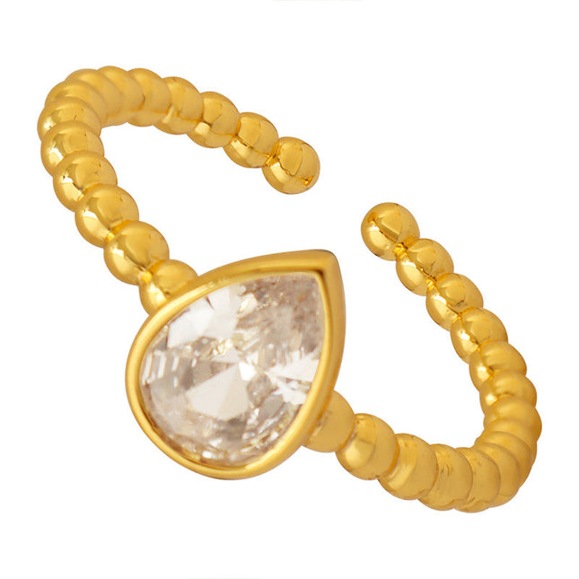 South Korea's Dongdaemun brass material inlaid with water drops rhinestone open ring, niche does not fade girlfriend ring hand ornament