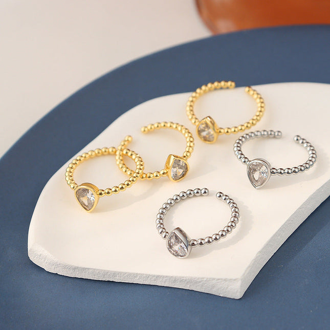 South Korea's Dongdaemun brass material inlaid with water drops rhinestone open ring, niche does not fade girlfriend ring hand ornament