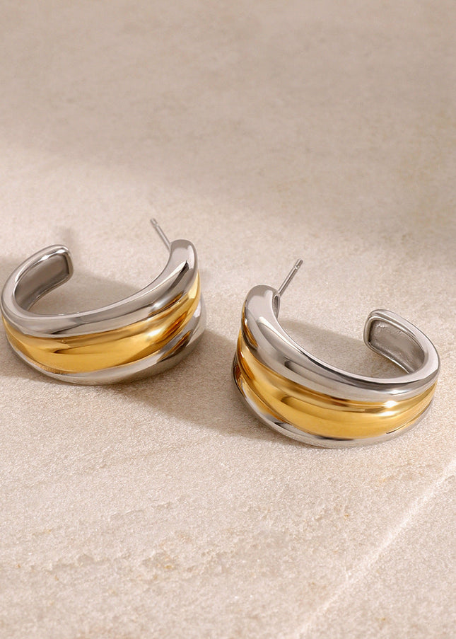 Jieding European and American stainless steel color-blocked double C earrings high-end niche earrings titanium steel earrings cross-border earrings