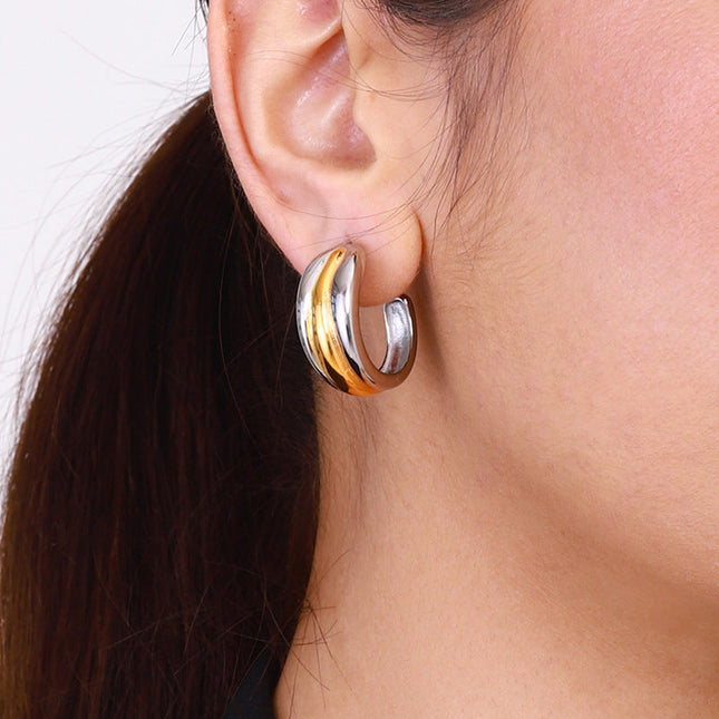 Jieding European and American stainless steel color-blocked double C earrings high-end niche earrings titanium steel earrings cross-border earrings