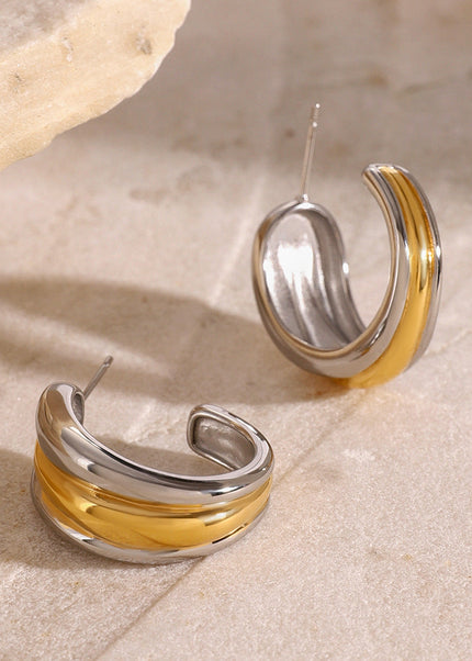 Jieding European and American stainless steel color-blocked double C earrings high-end niche earrings titanium steel earrings cross-border earrings