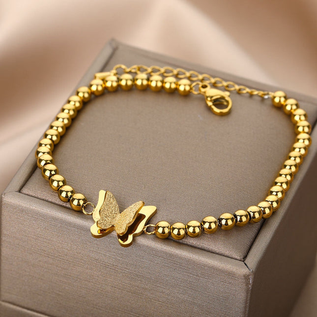 Soule Bracelet | Gold Beaded Butterfly Women’s Bracelet - Gold - Bracelets