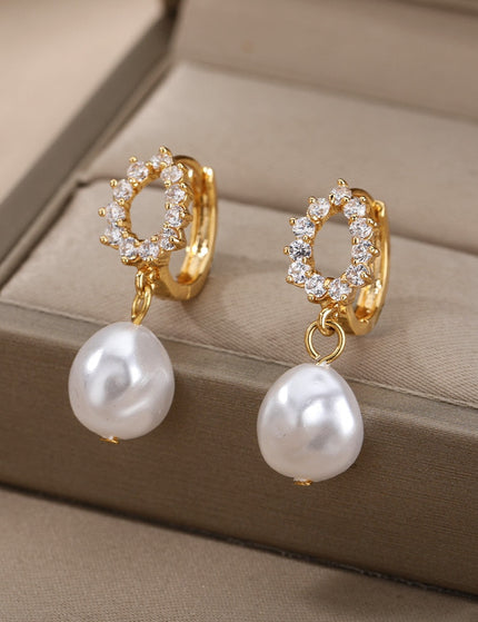 Soumettre Earrings | Gold Zirconia Pearl Hoop Drop Earrings - Gold / A - Earrings